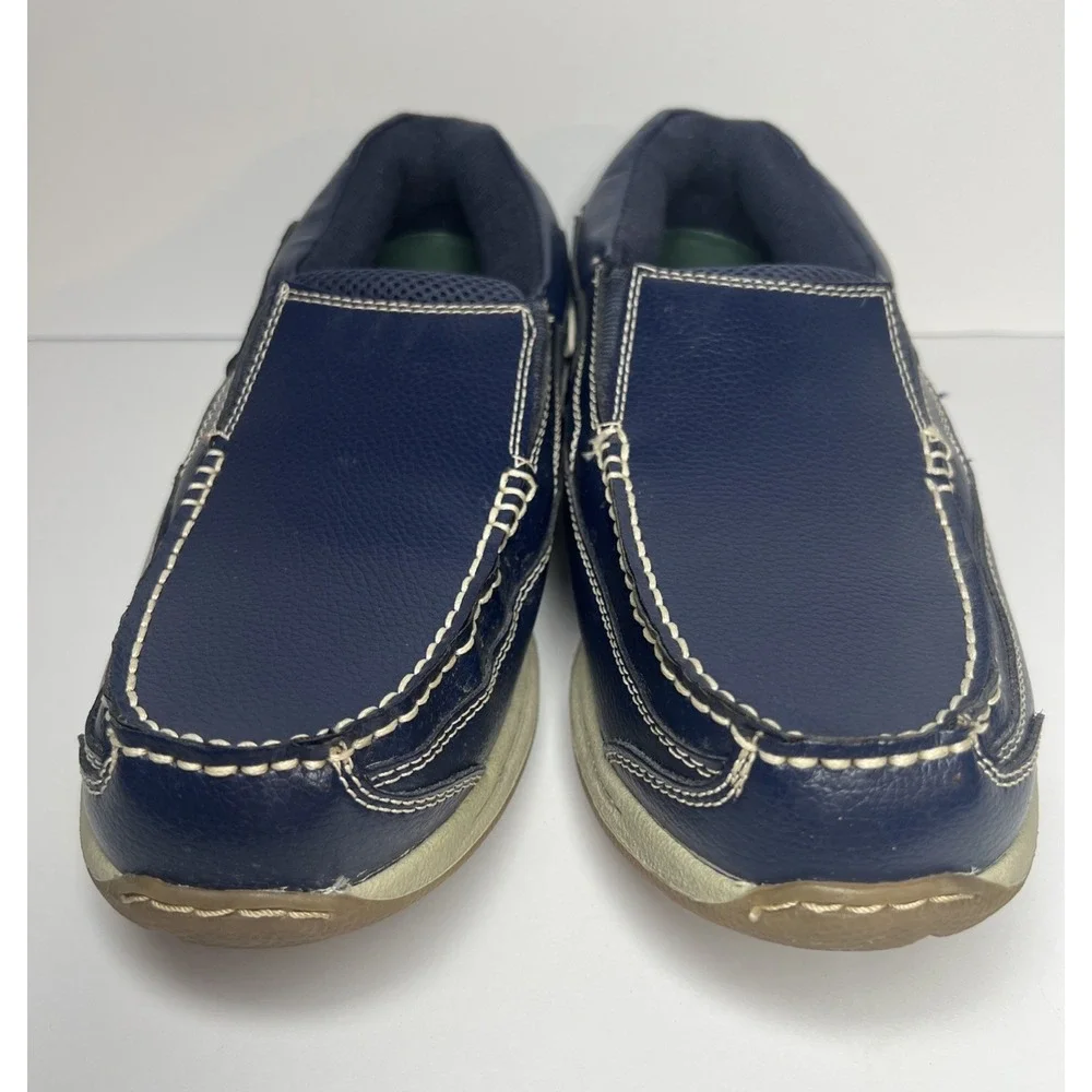 Dr Scholls Navy Blue Leather Slip On Loafers Mens 9 3E Wide Boat Shoes 42J-03